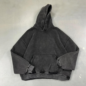 Sweat-shirt à capuche surdimensionné pour homme, couleur unie, coton lavé, tissu molletonné français, streetwear décontracté, manches longues - Product Image 1