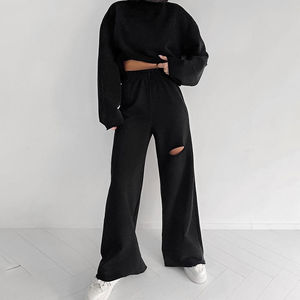 Conjunto de Ropa Deportiva para Mujer, Dos Piezas, Cintura Alta, Sudadera y Pantalones de Felpa de Algodón, Otoño Invierno - Product Image 3