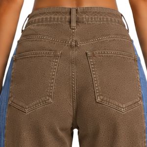 Brown And Blue Women Wide Leg Jeans High Waist Two Tone Denim Pants Casual Streetwear Fashion <b>Trousers</b> Trendy Loose Fit Apparel - Product Image 6