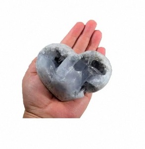Vente en gros de pierres de guérison Halo Celestite Druzy en forme de cœur gonflé, velours poli, pierres d'amour, équilibre émotionnel, figurines angéliques Feng Shui - Product Image 3