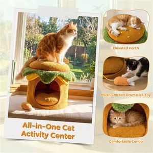 Cheeseburger Theme <b>Cat</b> Nest Cute Burger Shape with Fried Chicken <b>Plush</b> Toy No Assembly Needed Yellow & Green - Product Image 6