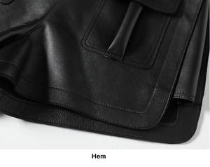Shorts en cuir décontractés pour femmes, couleur unie, taille mi-haute, respirants, imperméables, avec cordon de serrage, personnalisables en couleur – Vente en gros - Product Image 6