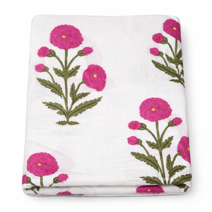 Tela Popelina Tejida Peinada, Ligera, Transpirable y Ecológica, con Estampado Floral Blanco y Rosa, para Vestidos de Niñas y Niños - Product Image 1