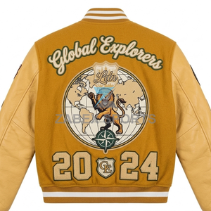 Chaqueta de Béisbol para Mujer, Estilo Letterman, OEM ODM, Mezcla de Lana, Mangas de Cuero Genuino, Otoño, Impermeable, Resistente al Viento, Personalizable - Product Image 2