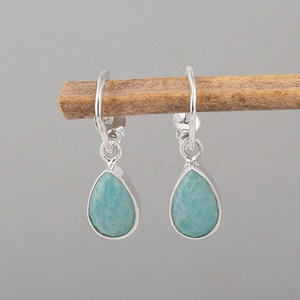 Natural Amazonite 925 Sterling <b>Silver</b> Cushion <b>Dangle</b> Hook <b>Earrings</b> Handmade Gemstone Wholesale Jewelry for Women - Product Image 2