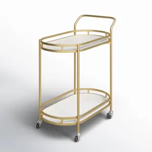Chariot de service d'hôtel décoratif en métal fait main de luxe, chariot de rangement utilitaire de cuisine en métal fait main de qualité supérieure, plaqué - Product Image 5