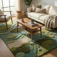 Tapis moderne en laine et soie tufté à la main, texture mousse, tapis de designer |   Tapis de salon de luxe antidérapant, adapté aux animaux domestiques, à poils ras et fins