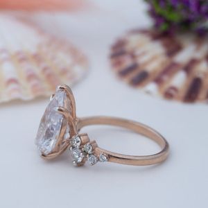925 <b>Silver</b> <b>Solid</b> 14K Yellow Gold Plated 5-Prong Setting VVS Moissanite Engagement Ring 1.10 CT Pear Shape for Certified Hip Hop - Product Image 2