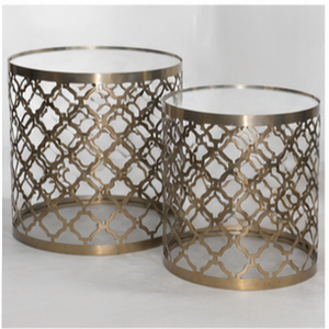 Modern Round Metal Coffee <b>Table</b> with Glass Top <b>Nesting</b> Design Living Room Furniture Decorative Accent <b>Table</b> - Product Image 5