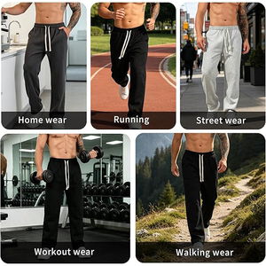Heather Light Grey Wide Leg Men Sweatpants Elastic <b>Drawstring</b> Waist Straight Baggy Casual <b>Trouser</b> - Product Image 5