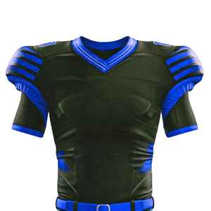Maillot de football américain personnalisé unisexe col en V manches courtes noir bleu sublimé anti-humidité maille régulière uniforme - Product Image 4