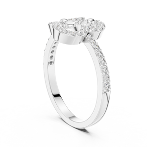 925 Silver Radiant Cut Rhodium Plated Organic Cluster & <b>Ribbon</b> Diamond Engagement & <b>Wedding</b> Ring - Product Image 4