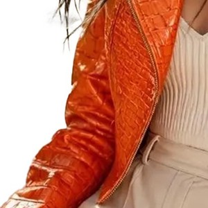Chaqueta de Cuero con Estampado de Cocodrilo para Mujer, Color Naranja, Acabado Tejido, Impermeable, Servicio Personalizado OEM Disponible - Product Image 3