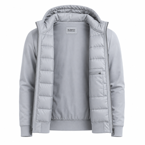 Veste d'hiver légère pour homme, personnalisée OEM, hybride, à capuche, matelassée sur le devant, manches softshell - Product Image 2