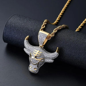 Pendentif Tête de Taureau en Or avec Pierres Moissanite, Argent 925 Plaqué Rhodium, Bijoux Hip Hop Unisexe - Product Image 6