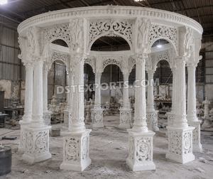 Ensemble de Mandap de Mariage Indien Blanc et Doré, Ensemble de Mandap de Mariage en Fibre Sculptée Ivoire Royal et Doré, Ensemble de Mandap Premium pour Événements, USA - Product Image 5