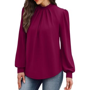 Camisa de Oficina de Manga Larga para Mujer, de Poliéster y Chifón, con Estampado Botánico Azul, Cierre de Botones y Silueta Profesional Relajada - Product Image 3