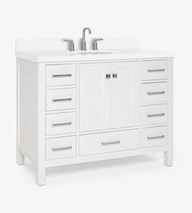Mueble de Baño Abigail de 43 Pulgadas, Directo de Fábrica, Color Blanco, Lavabo Individual, Encimera de Cuarzo Blanco Puro Opcional, Directo de Fábrica Vietnam - Product Image 3