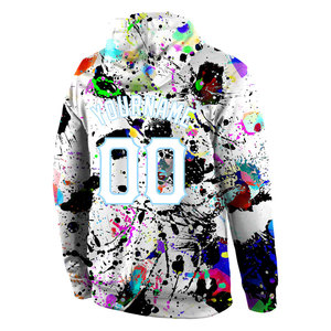 Sudadera con Capucha Deportiva 3D Personalizada con Estampado de Grafiti, Color Blanco y Azul Claro, Estilo Urbano - Product Image 3