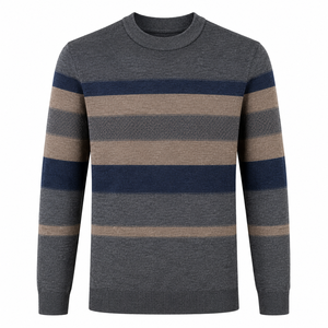 Pull en tricot rayé pour homme, manches longues, vêtement d'automne, épaisseur standard, 100% acrylique, anti-rides et confortable - Product Image 2