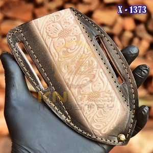 ซองใส่มีดหนังแท้ทำมือ ลายดอกไม้  แบบสั่งทำพิเศษ สำหรับพกพา EDC  ซองใส่มีดพกพาสำหรับตั้งแคมป์กลางแจ้ง  OEM - Product Image 3