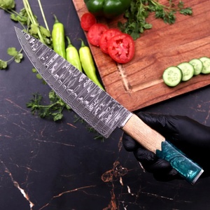 Cuchillo de Chef Damasco Hecho a Mano Estilo Japonés con Mango de Madera Personalizable Acabado Satinado Ambidiestro Cuchillo de Cocina de Carbono de 8-9.9 Pulgadas - Product Image 2
