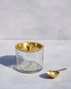 Premium Gold Brass Finish Glass Jar Set Hammered Texture Food Storage Canister Dessert & Candy Jar with Serving Spoon Canister - Product Image 2