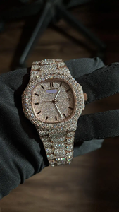 Reloj de Lujo para Hombre, Mecánico, con Diamantes, Diseño Elegante, Análogo, Caja Redonda Octogonal en Oro Blanco y Amarillo, Estilo Completamente Cubierto de Diamantes - Product Image 4
