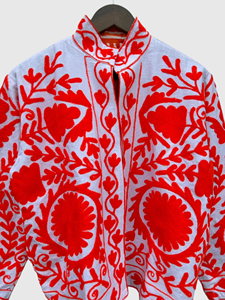 Veste à col mandarin brodée à la main avec des motifs floraux, manches longues, en coton, taille plus, vêtements de printemps pour femmes, style Prairie Chic - Product Image 2