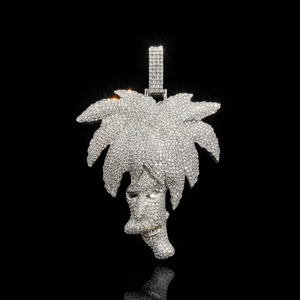 Iced African Tribal <b>Face</b> Diamond Pendant Palm <b>Tree</b> Design White Gold Luxury Hip Hop Statement Pave Diamond 925 Party Men's - Product Image 1