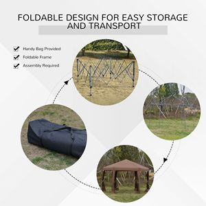 Tenda a baldacchino esagonale marrone 13x13 con telaio in acciaio regolabile in altezza e pareti laterali in rete - Product Image 4
