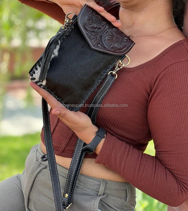 Bolso cruzado de cuero para teléfono móvil de viaje multifuncional personalizado para mujer, bolsos florales con borlas de piel de vaca para teléfono móvil - Product Image 4
