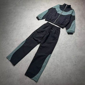 High Demanded Zipper Jacket and <b>Flared</b> <b>Trouser</b> 100% Nylon Reflector Lines New Design Oversized Windbreaker Tracksuit - Product Image 4