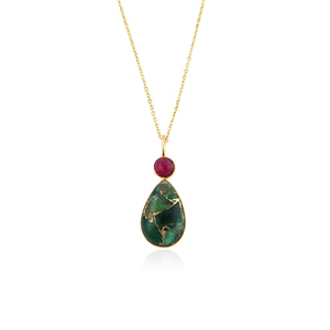 Trendy <b>ruby</b> & emerald copper turquoise pendant 18k gold plated cable chain gemstone <b>necklace</b> wholesale handmade dainty jewelry - Product Image 1