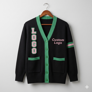 Conception personnalisée de votre propre cardigan à lettres grecques pour femmes, décontracté, 100% coton, avec logo sur le devant - Product Image 1