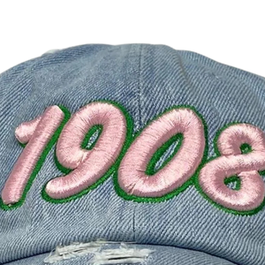 AKA 1908 <b>Light</b> Denim <b>Hat</b> Pink Embroidered Letter Baseball Cap Adjustable Washed Denim Headwear Casual Fashion Vintage Style Cap - Product Image 4