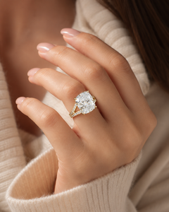 18K Yellow Gold <b>Cushion</b> Cut Moissanite Luxury <b>Wedding</b> Engagement <b>Ring</b> with Split Shank Pave Promise <b>Ring</b> for Women - Product Image 5