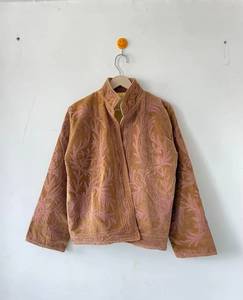 Premium Winter Suzani <b>Velvet</b> Hand-Embroidered Floral Design Reversible Bomber <b>Jacket</b> Artisanal Quilted Statement Coat for <b>Women</b> - Product Image 1