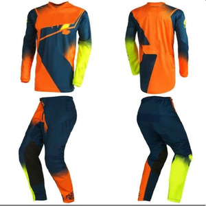 Traje de Motociclismo para Hombre, Conjunto de Jersey y Pantalones de Manga Larga, Gris, Naranja y Negro, Impresión por Transferencia de Calor, Transpirable, de Secado Rápido, Anti-UV - Product Image 1