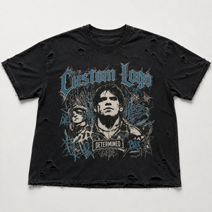 Camiseta de Jersey Gráfica Desgastada Unisex Personalizada 100% Algodón Estilo Hip Hop Verano Holgada Corta con Bajo Deshilachado Ligeramente Elástica Vintage - Product Image 1