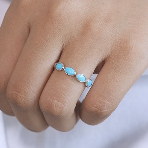 Anillo de Eternidad de Plata de Ley 925 con Turquesa Natural en Forma de Marquesa, Hecho a Mano, Apilable, Joyería Fina para Mujer, Venta al Por Mayor - Product Image 4