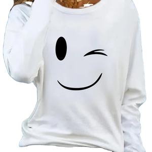Camiseta ajustada de manga larga de algodón 100% para mujer, camisetas blancas ecológicas con patrón sólido, camisetas transpirables de estilo dulce - Product Image 1