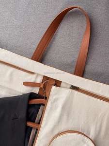 Sac de transport pour costume en cuir véritable fait main par un artisan, robuste, avec fermeture éclair, décontracté, simple, pour les voyages d'affaires - Product Image 5