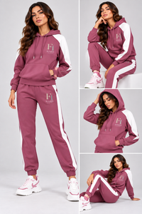 Conjunto Deportivo Personalizado para Mujer, Dos Piezas, Sudadera con Capucha y Pantalones Deportivos, con Franja en Contraste en el Hombro, Estilo Casual Urbano - Product Image 4