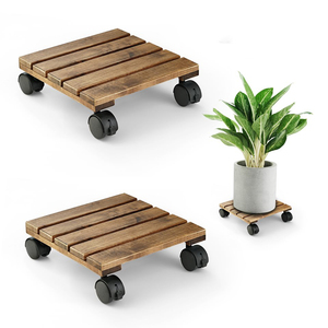 Chariot de transport robuste pour plantes avec lattes en bois et roulettes verrouillables, support mobile pour plantes d'intérieur et d'extérieur - Product Image 6