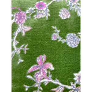 Pouf en velours vert à motifs floraux, design compact de style mid-century, ottoman en tissu, décoration de salon, pièce unique faite à la main - Product Image 6