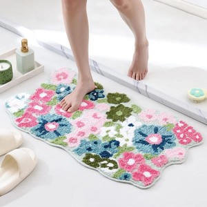 Tapis de bain en coton à motif floral, forme originale, épais et touffeté, avec dos antidérapant en caoutchouc, pour usage domestique - Product Image 3