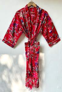 Robe Kimono Naaz Textile à Imprimé Bloc Dessin Animé pour Femme, en Coton Doux, Tenue d'Été Faite à la Main, Style ODM, Col en V, Taille Élastique, Longueur Intégrale - Product Image 5