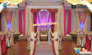 Grande décoration de mariage Mandap Setup Élégant or polonais mariage Mandap ensemble bas prix mariage indien fibre Mandap décoration royaume-uni - Product Image 3