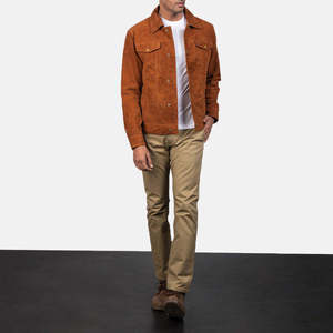 Men's Genuine <b>Suede</b> <b>Leather</b> <b>Jacket</b> Stand Collar Regular Fit Solid Color Windproof Streetwear Winter Outerwear - Product Image 2